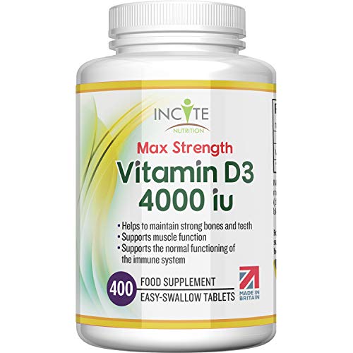 Vitamin D 4000iu - 400 Premium Vitamin D3 Easy-Swallow Micro Tablets - One a Day High Strength Cholecalciferol VIT D3 - Vegetarian Supplement - Made in The UK by Incite Nutrition - FoxMart™️ - Incite Nutrition